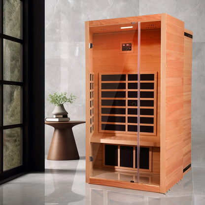 1 Person Extendable FAR Infrared Sauna for Home, Hemlock Wood Low EMF 6 Carbon Heaters Indoor Saunas with LED Lights, Bluetooth Speaker, Digital Control Panel, and Seating Bench — product view 2