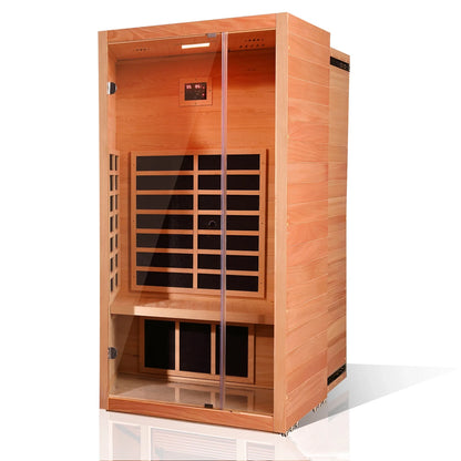 1 Person Extendable FAR Infrared Sauna for Home, Hemlock Wood Low EMF 6 Carbon Heaters Indoor Saunas with LED Lights, Bluetooth Speaker, Digital Control Panel, and Seating Bench — product view 7