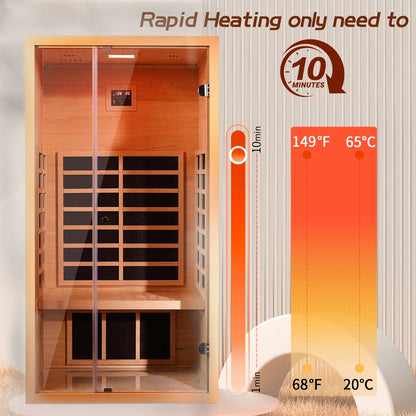 1 Person Extendable FAR Infrared Sauna for Home, Hemlock Wood Low EMF 6 Carbon Heaters Indoor Saunas with LED Lights, Bluetooth Speaker, Digital Control Panel, and Seating Bench — product view 8