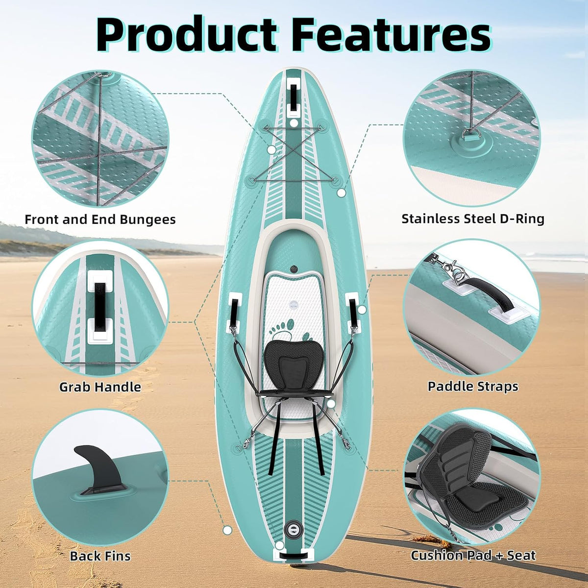 1-Person Inflatable Kayak with Drop-Stitch Floor, Lightweight, Portable, Durable Solo Kayak for Fishing, Touring, and Recreational Paddling, Blue (HIN Included) — product view 4