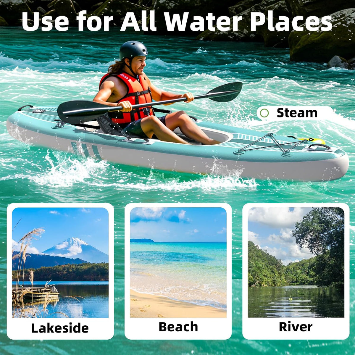 1-Person Inflatable Kayak with Drop-Stitch Floor, Lightweight, Portable, Durable Solo Kayak for Fishing, Touring, and Recreational Paddling, Blue (HIN Included) — product view 5