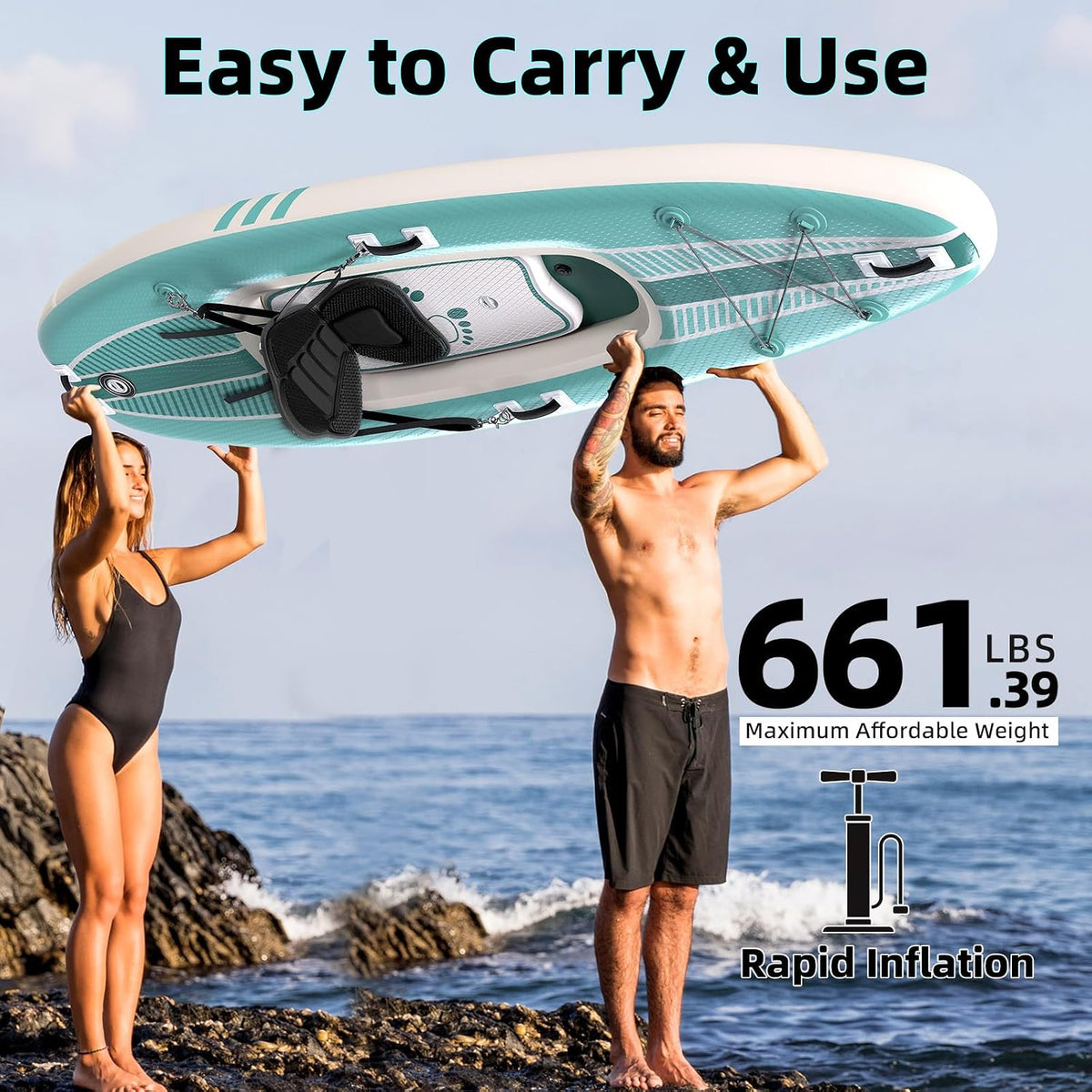 1-Person Inflatable Kayak with Drop-Stitch Floor, Lightweight, Portable, Durable Solo Kayak for Fishing, Touring, and Recreational Paddling, Blue (HIN Included) — product view 6