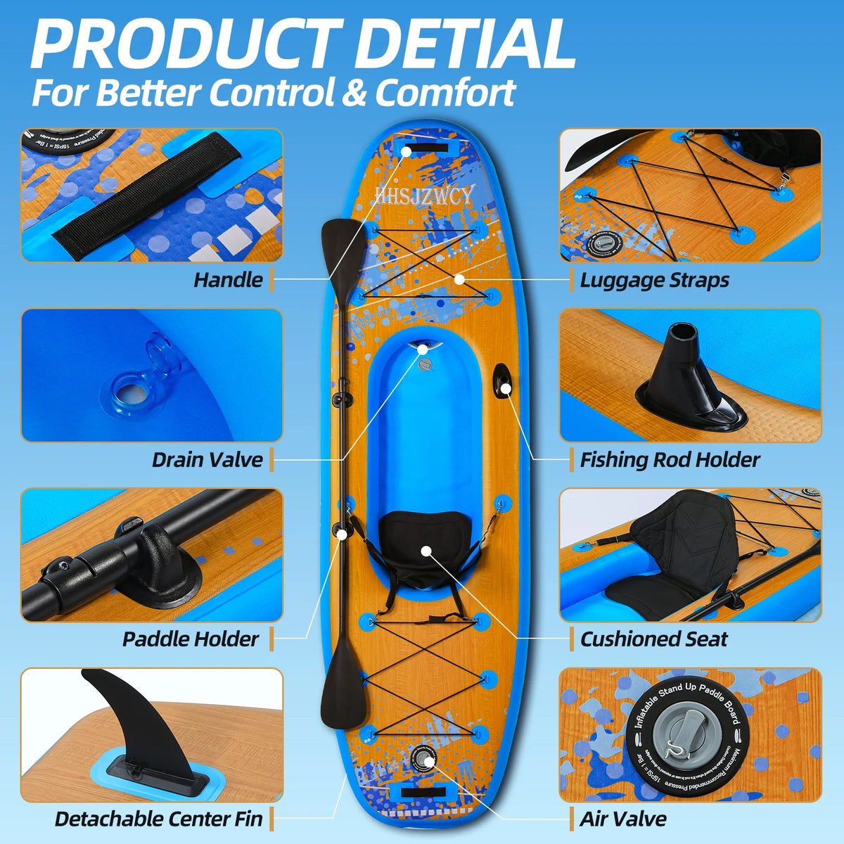 10 Ft Inflatable Kayak with Detachable Seat, Sup-Kayak Set Boat for Fishing, Touring — product view 4