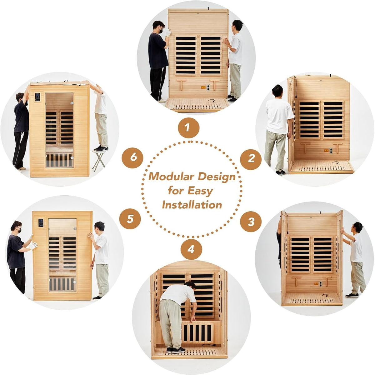 2024 Upgrade 1 to 2 Person Infrared Sauna, Low EMF Infrared Sauna for Home, Indoor Sauna Room, Hemlock Wooden Far Infrared Sauna, Dry Sauna with Bluetooth Speakers, LED Reading and Chromotherapy Lamp — product view 3