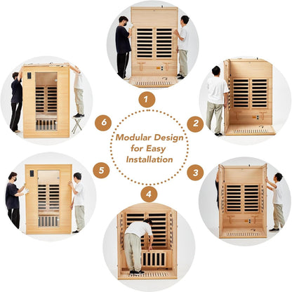 2024 Upgrade 1 to 2 Person Infrared Sauna, Low EMF Infrared Sauna for Home, Indoor Sauna Room, Hemlock Wooden Far Infrared Sauna, Dry Sauna with Bluetooth Speakers, LED Reading and Chromotherapy Lamp — product view 3
