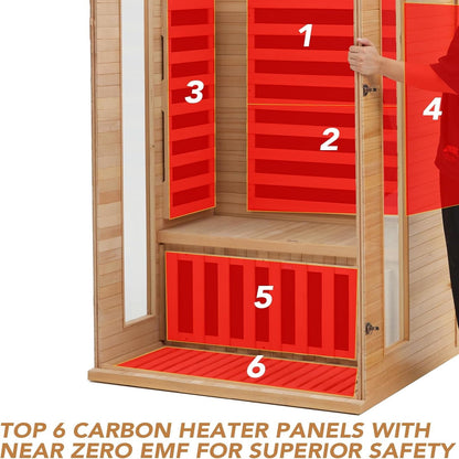 2024 Upgrade 1 to 2 Person Infrared Sauna, Low EMF Infrared Sauna for Home, Indoor Sauna Room, Hemlock Wooden Far Infrared Sauna, Dry Sauna with Bluetooth Speakers, LED Reading and Chromotherapy Lamp — product view 5