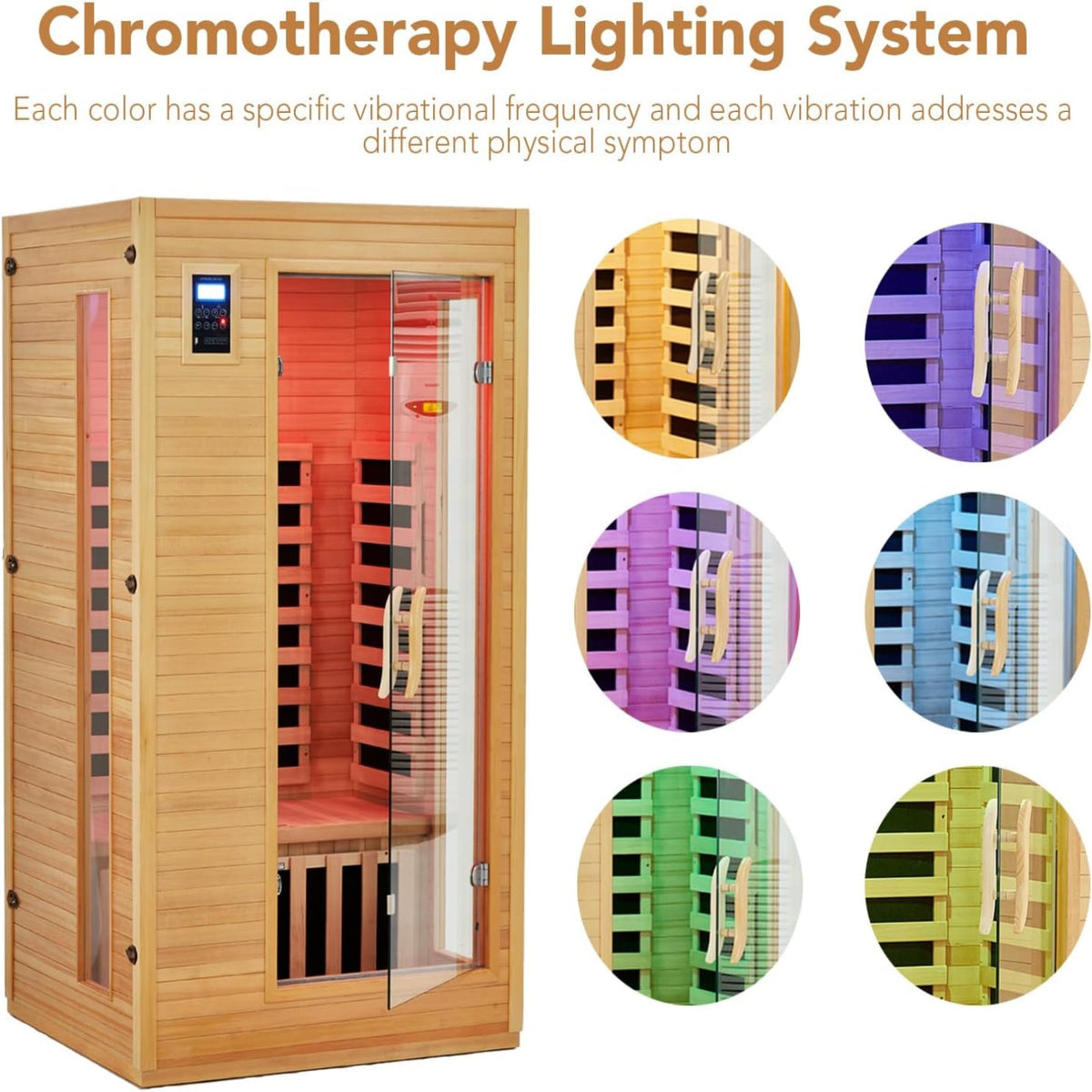 2024 Upgrade 1 to 2 Person Infrared Sauna, Low EMF Infrared Sauna for Home, Indoor Sauna Room, Hemlock Wooden Far Infrared Sauna, Dry Sauna with Bluetooth Speakers, LED Reading and Chromotherapy Lamp — product view 6