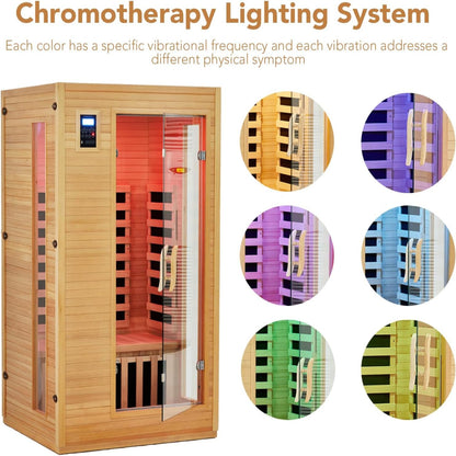 2024 Upgrade 1 to 2 Person Infrared Sauna, Low EMF Infrared Sauna for Home, Indoor Sauna Room, Hemlock Wooden Far Infrared Sauna, Dry Sauna with Bluetooth Speakers, LED Reading and Chromotherapy Lamp — product view 6