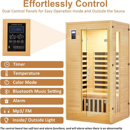 2024 Upgrade 1 to 2 Person Infrared Sauna, Low EMF Infrared Sauna for Home, Indoor Sauna Room, Hemlock Wooden Far Infrared Sauna, Dry Sauna with Bluetooth Speakers, LED Reading and Chromotherapy Lamp — product view 8