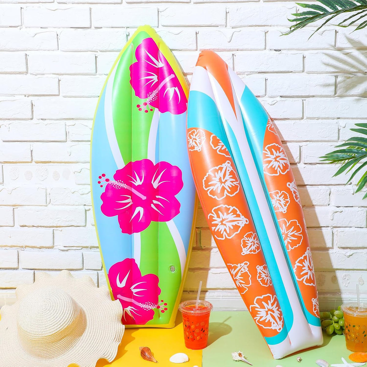 4 Pcs Inflatable Surf Board 36 Inch Inflatable Pool Floats | Luau Hawaiian Party Decorations, Tropical Flower Blow up Surfboard, Pool Summer Beach Party Decoration, Wall Surf Board Prop — product view 2