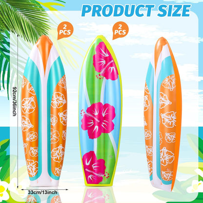 4 Pcs Inflatable Surf Board 36 Inch Inflatable Pool Floats | Luau Hawaiian Party Decorations, Tropical Flower Blow up Surfboard, Pool Summer Beach Party Decoration, Wall Surf Board Prop — product view 5