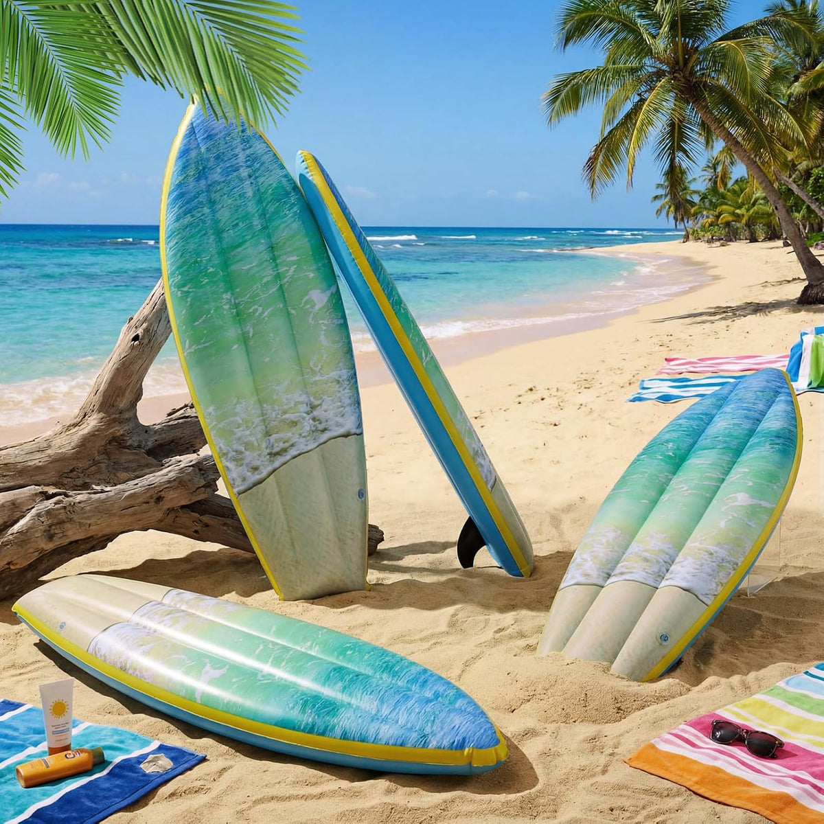 4 Pcs Ocean Waves Inflatable Surf Board 36 in Luau Party Decor | Hawaiian Beach Luau Inflatable Pool Floats, Blow up Surfboard, Wall Summer Beach Ocean Party Decorations — product view 2
