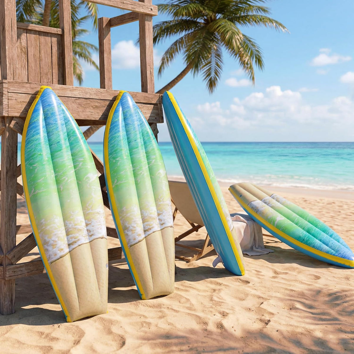4 Pcs Ocean Waves Inflatable Surf Board 36 in Luau Party Decor | Hawaiian Beach Luau Inflatable Pool Floats, Blow up Surfboard, Wall Summer Beach Ocean Party Decorations — product view 4