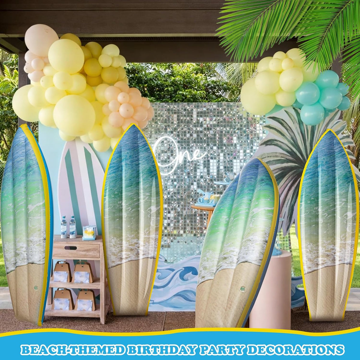 4 Pcs Ocean Waves Inflatable Surf Board 36 in Luau Party Decor | Hawaiian Beach Luau Inflatable Pool Floats, Blow up Surfboard, Wall Summer Beach Ocean Party Decorations — product view 7