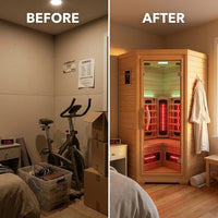 Infrared Sauna Built for Home Recovery, 2-3 Person Capacity, Canadian Hemlock Wood, Far Infrared Heating — Before & After