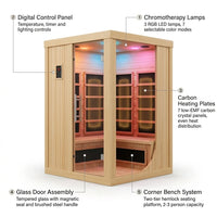 Infrared Sauna Built for Home Recovery, 2-3 Person Capacity, Canadian Hemlock Wood, Far Infrared Heating — product view 3