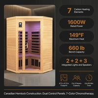 Infrared Sauna Built for Home Recovery, 2-3 Person Capacity, Canadian Hemlock Wood, Far Infrared Heating — product view 6