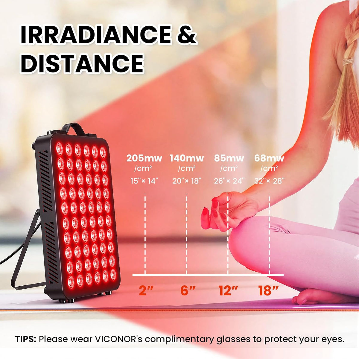 Red Light Therapy for Body, 660Nm 850Nm near Infrared Light Therapy Panel, 60 Dual Chip LED Device with 300W of Power, Ideal for Body, Face, Improve Sleep, Skin Health, Includes Hanging Kit & Handle — product view 3